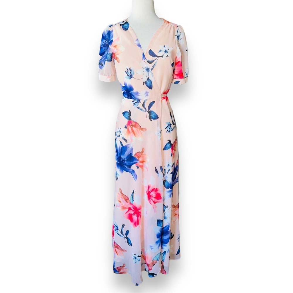 FP3 Yumi Kim J'Adore Maxi Dress. Size XS Pastel Pink Floral Flowers Wrap Women's